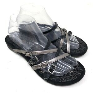 Weil Womens 7 Inspire Sandals Black Pewter Strappy Orthotic Slide Walking Flat